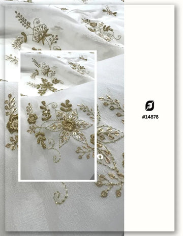 Luxury Organza Zari Embroidery Fabric for Festive Wear - 14878