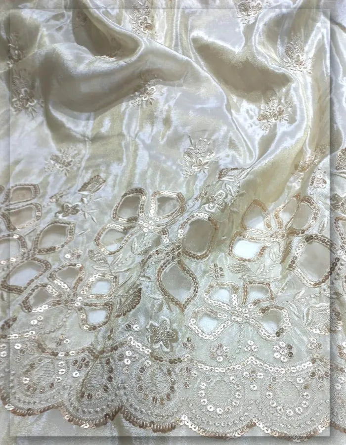 Gold Tissue Laser Cut Daman Fabric for Bridal Lehenga - 14900