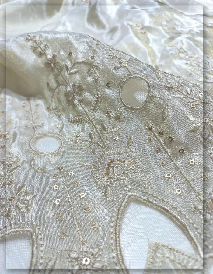 Tissue Gold Laser Cut Daman Fabric for Bridal & Wedding - 14901