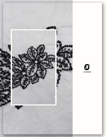 Black Floral Leaf Beaded Embroidered Applique - Price per / pcs MoQ 100 pcs