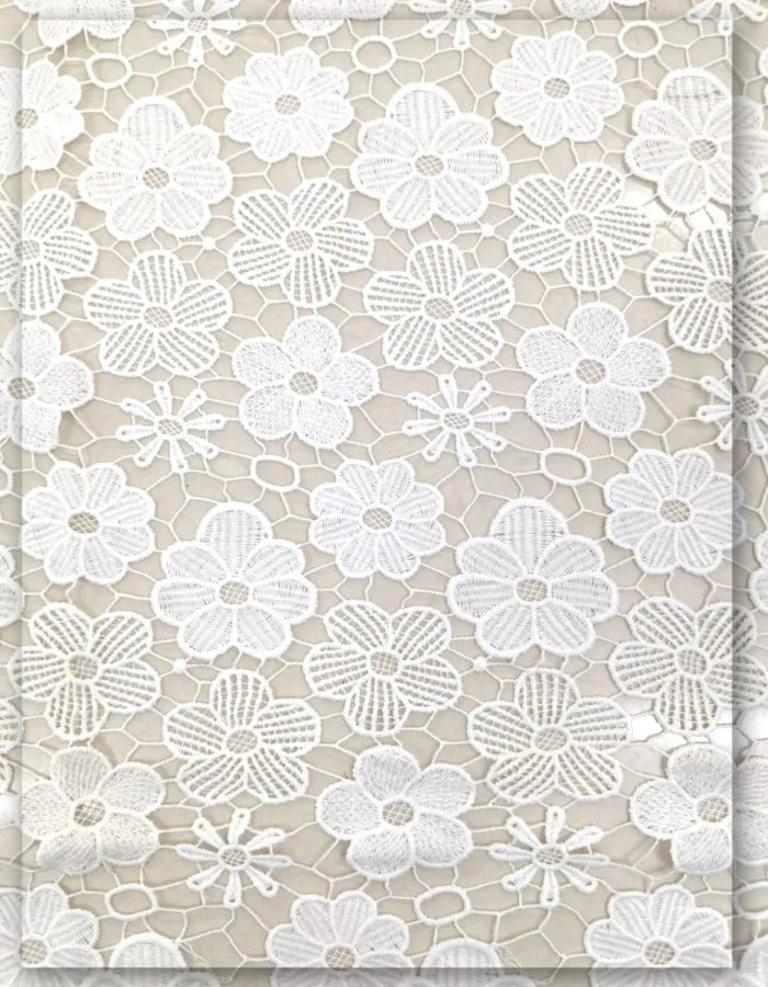 White Floral Lace Fabric for Wedding Outfit