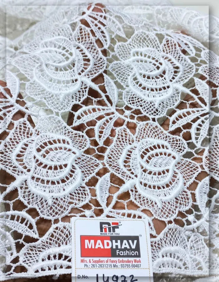 White Floral Lace Fabric for Bridal & Couture Gowns