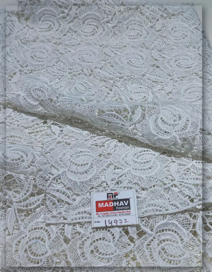 White Floral Lace Fabric for Couture Gowns