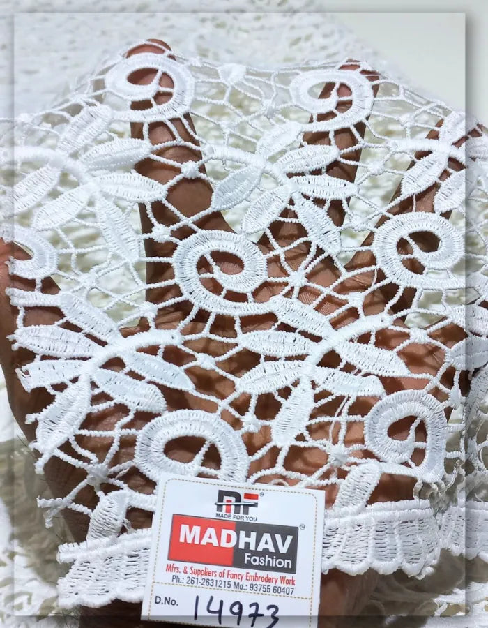 White Leaf Pattern Lace Fabric for Kidswear & Dresses