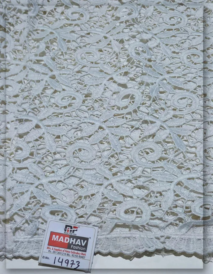 White Leaf Pattern Lace Fabric for Dresses