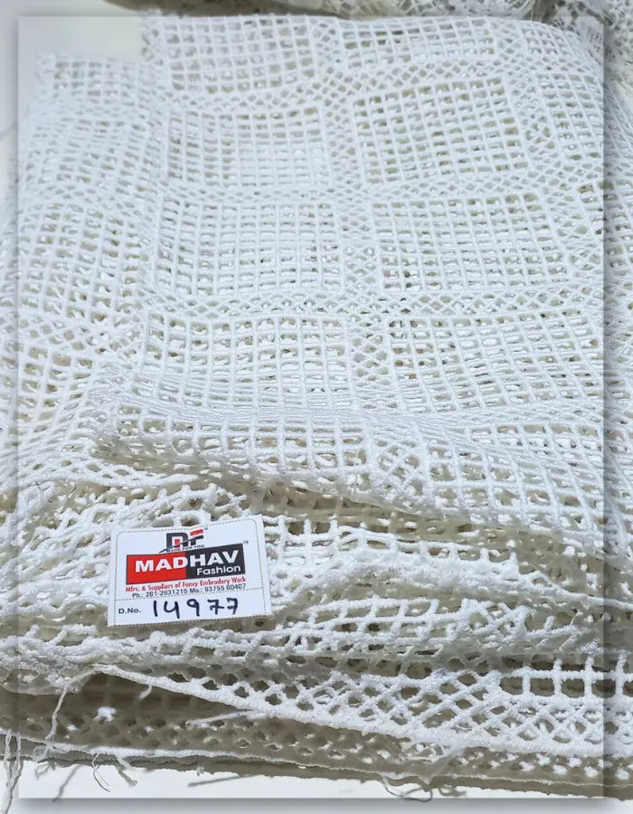 White Geometric Lace Fabric for Apparel