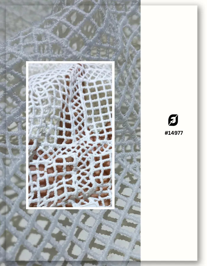 White Geometric Lace Fabric for Apparel & Dresses