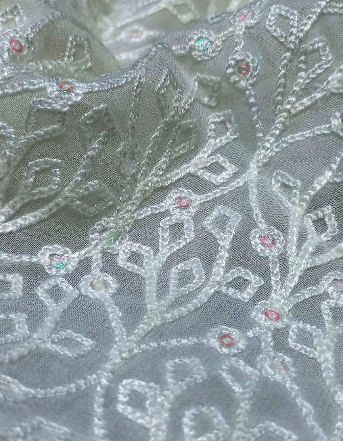 Custom Georgette Chain Stitch Embroidered Fabric for Women's Designer Dresses #14987