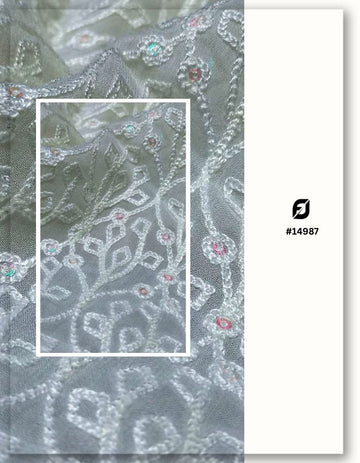 Custom Georgette Chain Stitch Embroidered Fabric for Women's Designer Dresses #14987