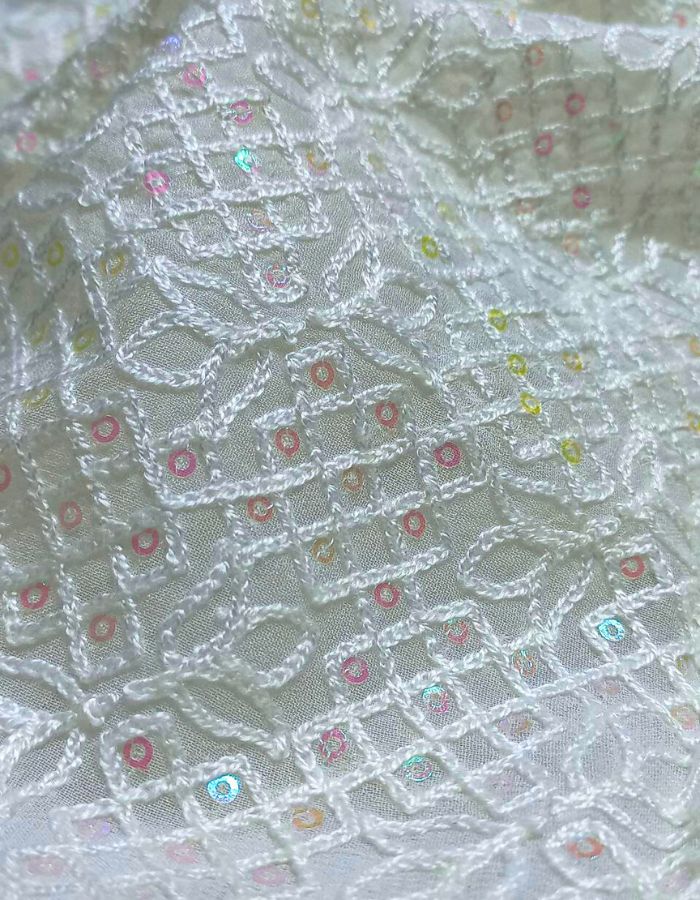 Luxury Floral Georgette Chain Stitch Embroidered Fabric for Bridal Wear #14988