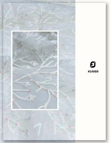 Designer Georgette Chain Stitch Embroidered Fabric for Wedding and Couture Dresses #14989