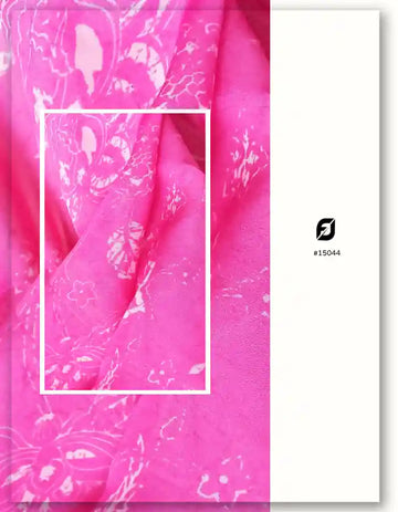 Magenta Pink Viscose Organza Fabric with Floral Outline Print