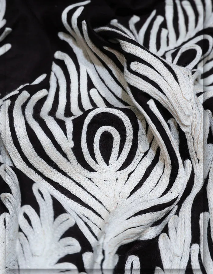 Premium Black Cotton Embroidery Fabric for Garments - 15068