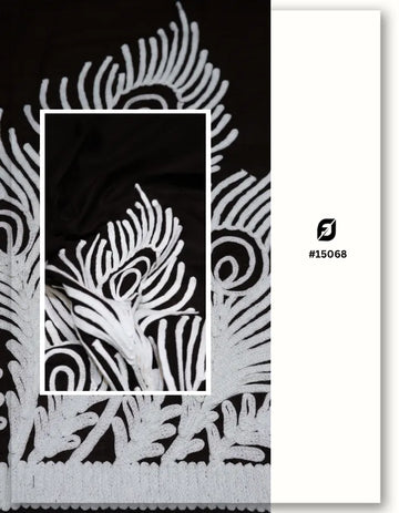 Premium Black Cotton Embroidery Fabric for Garments - 15068