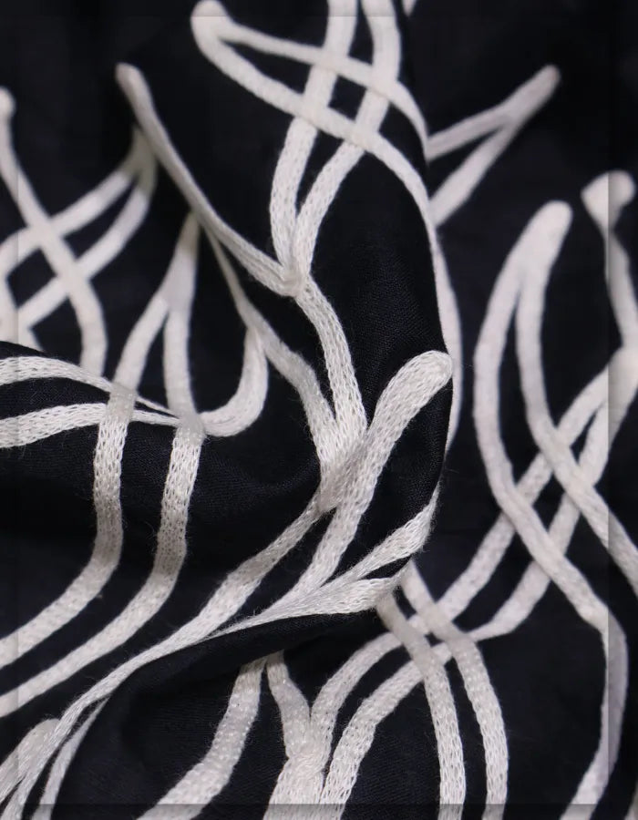 Black Cotton Daman Embroidery Fabric for Europe Export - 15069