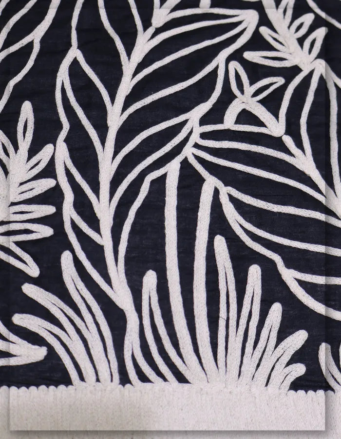 Pure Black Cotton Daman Embroidery Fabric for Export - 15070