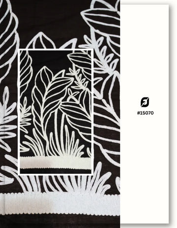 Pure Black Cotton Daman Embroidery Fabric for Export - 15070