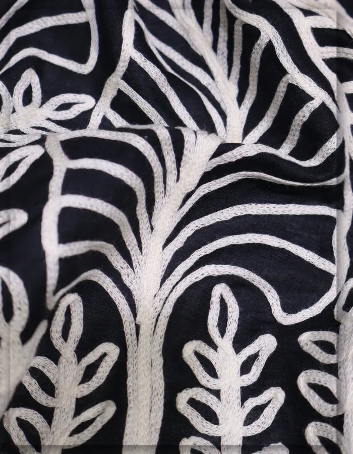Luxury Black Cotton Border Embroidery Fabric for Men - 15071