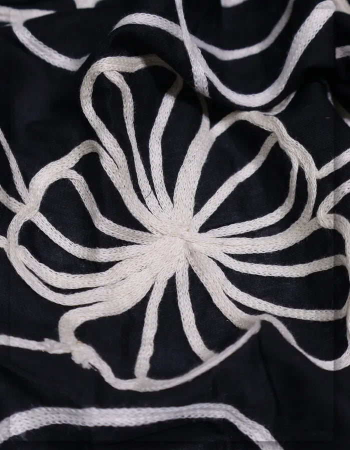 Premium Black Cotton Chain Stitch Fabric for Kids Wear - 15073