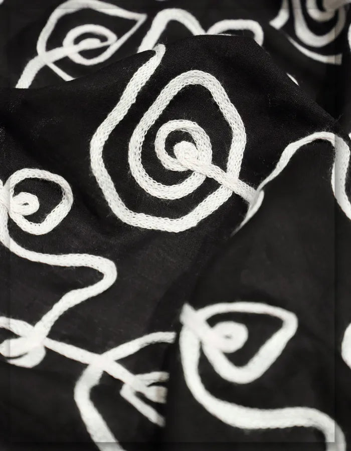 Luxury Black Cotton Chain Stitch Fabric for Men Wear - 15074