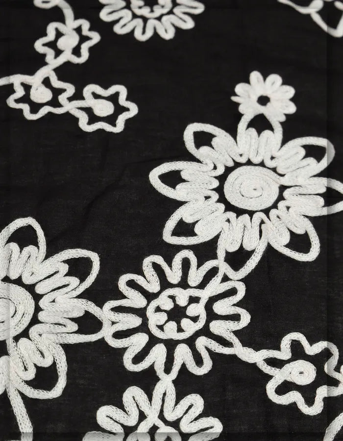 Premium Black Cotton Chain Stitch Fabric for Women Wear - 15075