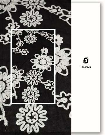 Premium Black Cotton Chain Stitch Fabric for Women Wear - 15075