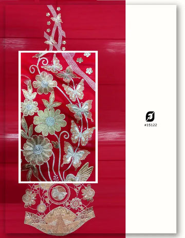 Red Georgette Zari Work Embroidered Kali Fabric for Lehenga