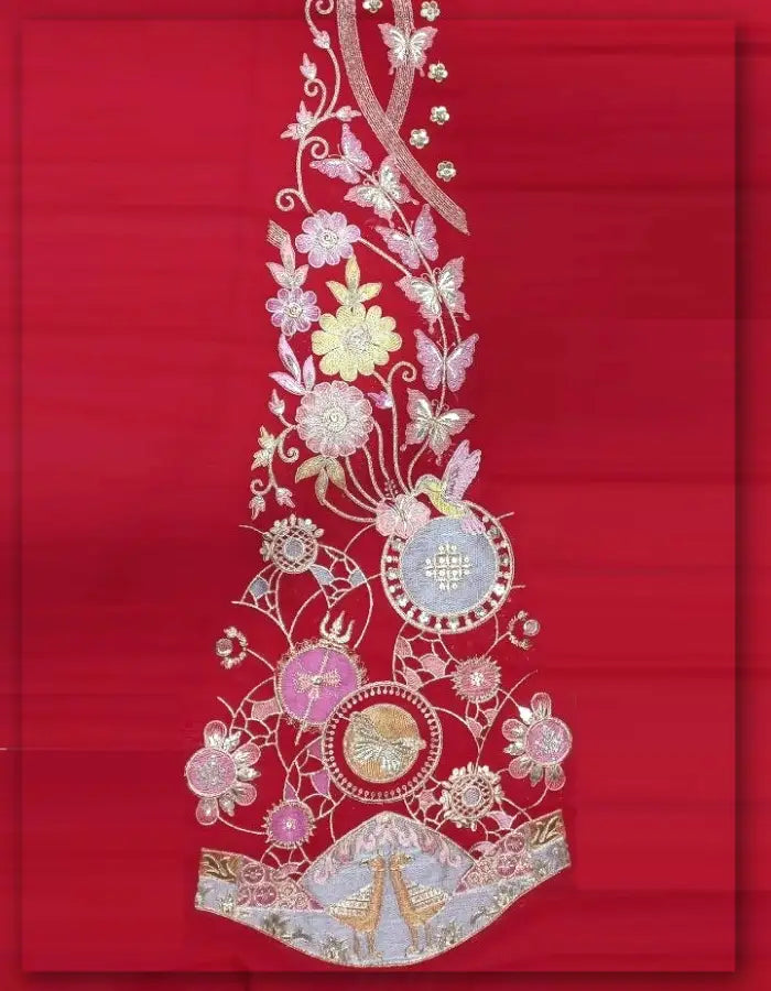 Red Georgette Zari Work Embroidered Kali Fabric for Lehenga