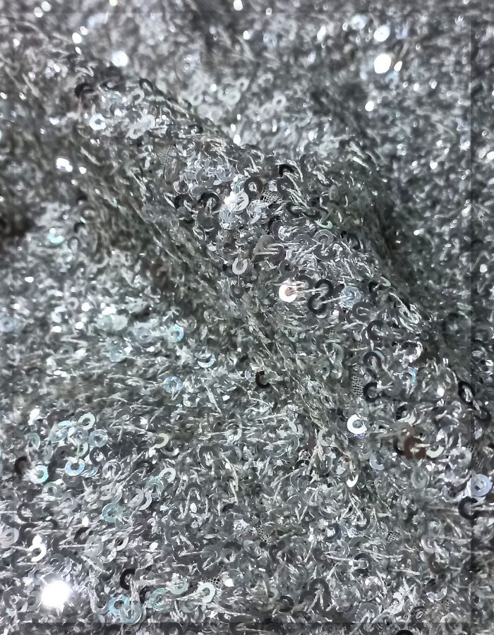 3 mm Mini Silver Sequins Fabric Material for Wedding Dress - 1516-A