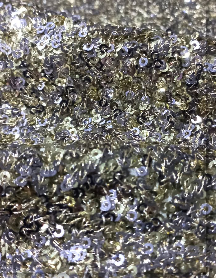 3 mm Mini Light Gold & Steel Sequins Fabric Material - 1516-D