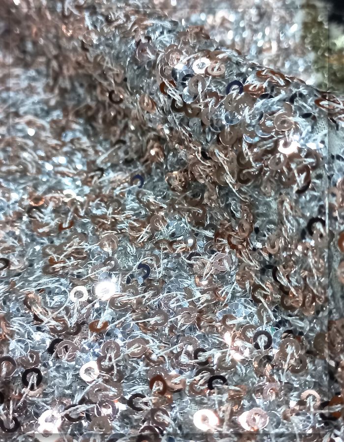 3 mm Mini Copper Brown & Silver Sequins Fabric Material - 1516-F