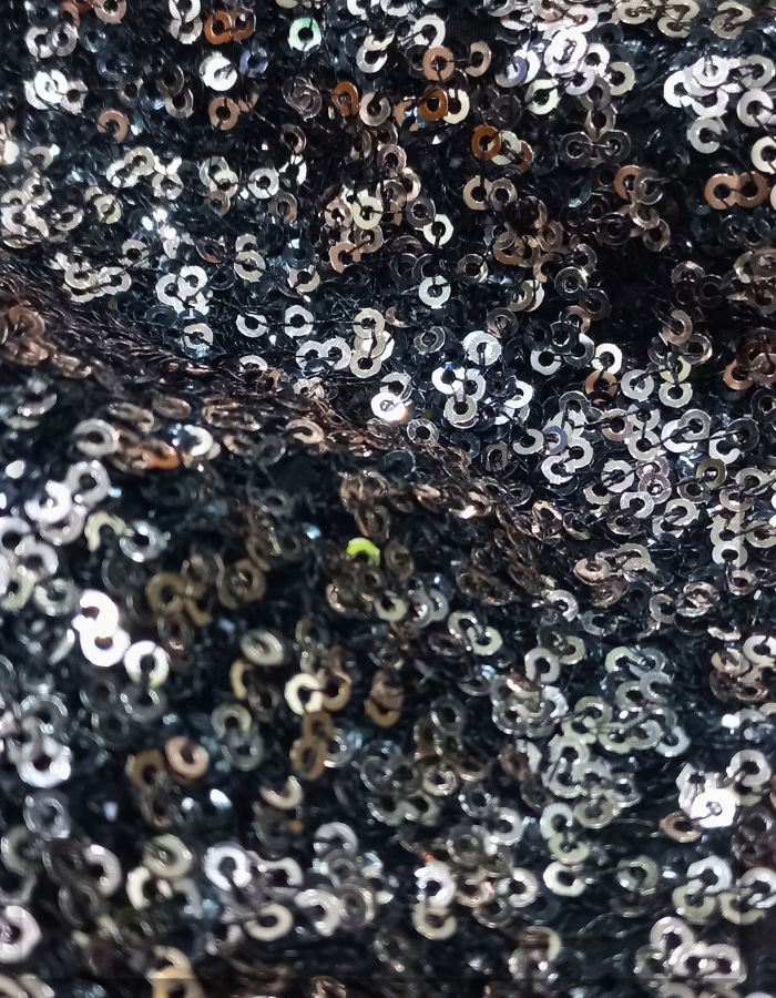 3 mm Mini Copper & Black Sequins Fabric Material - 1516-I