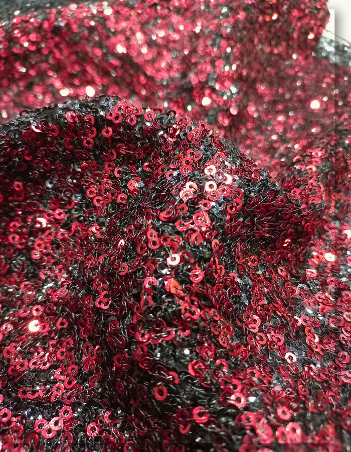 3 mm Mini Red & Black Sequins Fabric Material - 1516-J
