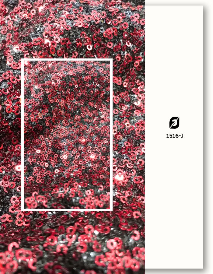 Crystal Red Sequins Beads Embroidery Black Mesh Fabric