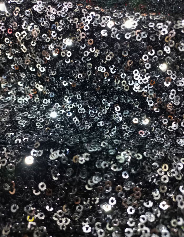 3 mm Mini Silver & Black Sequins Fabric Material - 1516-K