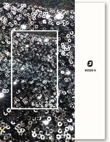 3 mm Mini Silver & Black Sequins Fabric Material - 1516-K