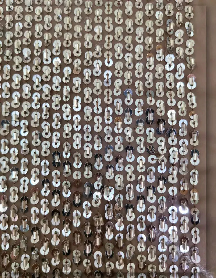Silver Sequin & Glass Pipe Bead Embroidered Georgette Fabric (5mm Sequins & 4mm Cutdana)