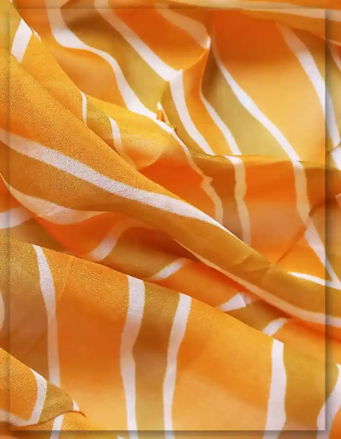 Yellow & Orange Viscose Organza Fabric with Leheriya Stripes