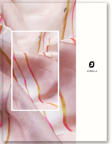 Mauve Pink Viscose Organza Fabric with Abstract Stripes Print