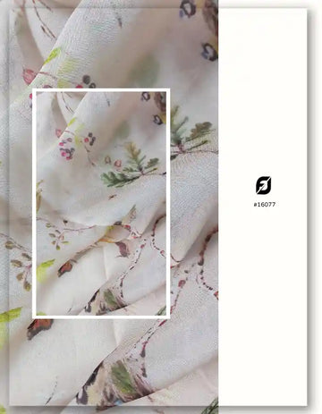 Cream Viscose Organza Fabric with Nature Bird Print