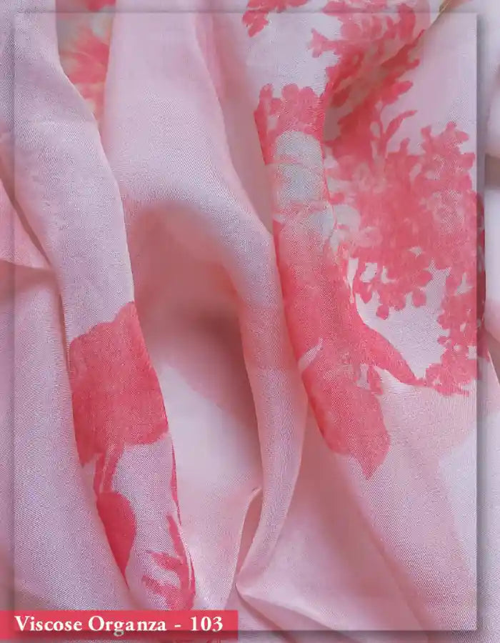 Light Pink Viscose Organza Fabric with Large Floral Print
