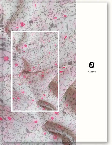 Off-White Viscose Organza Fabric with Pink Ditsy Floral Print