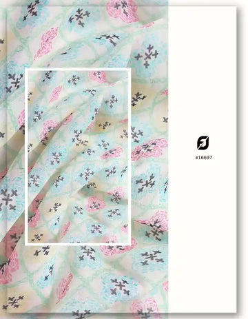 Off-White Viscose Organza Fabric with Multicolor Geometric Print