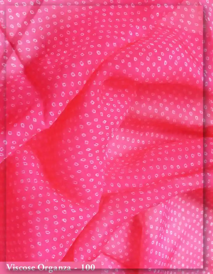 Bright Pink Viscose Organza Fabric with Traditional Bandhani Print