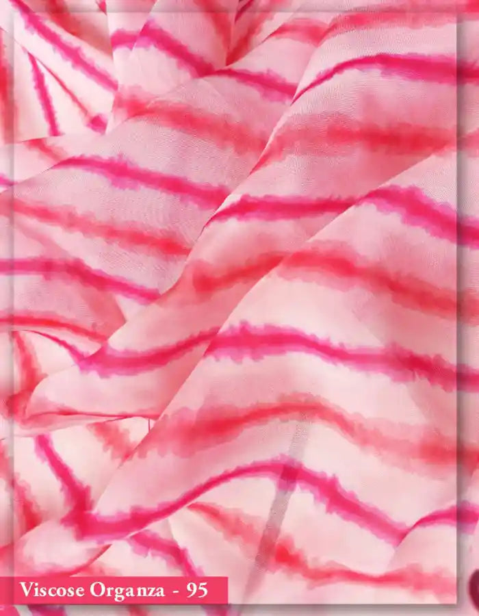 Pink Viscose Organza Fabric with Shibori Tie-Dye Stripes