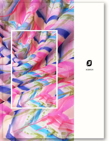 Pink & Blue Viscose Organza Fabric with Abstract Print