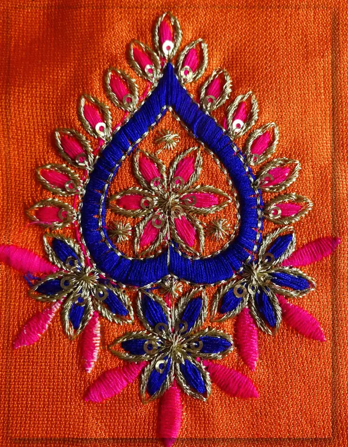 Multicolor Thread With Zari Work Embroidery Butta fabric- 3465