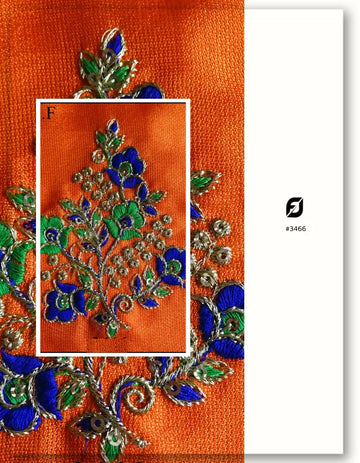 Blue & Green Thread With Zari Work Embroidery Butta fabric- 3466