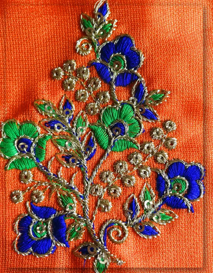 Blue & Green Thread With Zari Work Embroidery Butta fabric- 3466