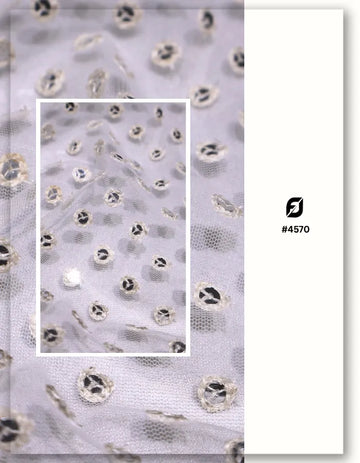 White Georgette Butti Sequins Embroidery Fabric in India - 4570